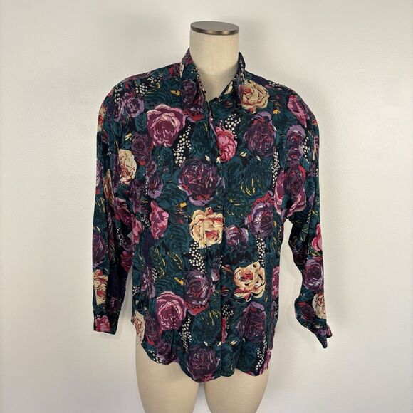 VTG Putumayo New York Womens Small Bold Floral Long Sleeve Button Up Collar Top - Picture 1 of 7